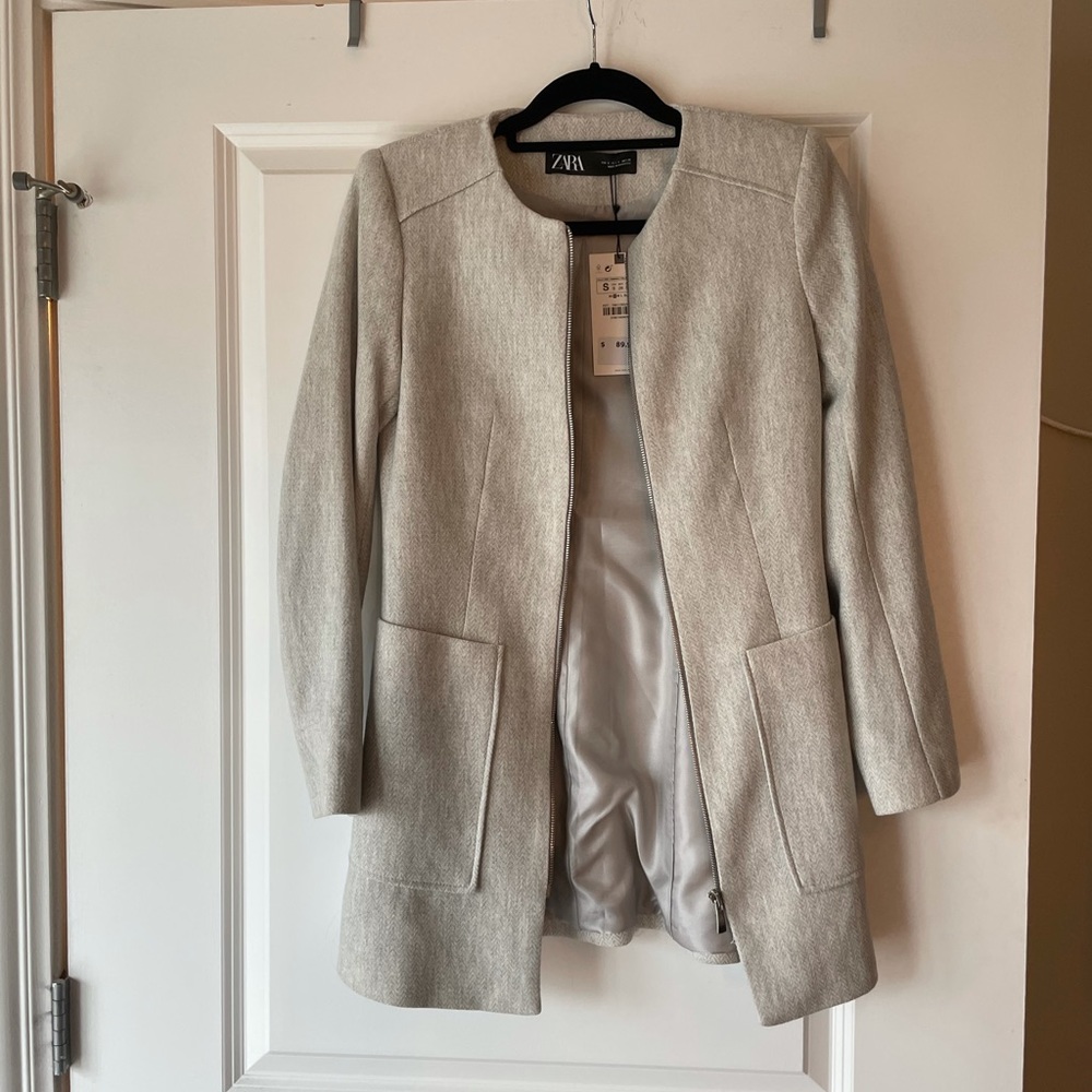 Zara Light Grey Zip Blazer Jacket - Picture 5 of 9